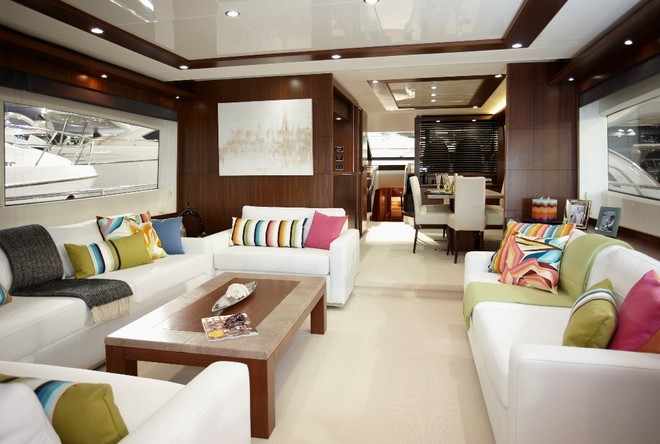 The Saloon is spacious, stylish and boasts contemporary fixtures. © Princess Yachts .